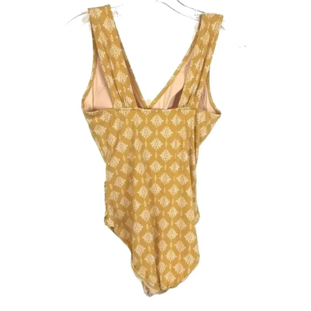 NWOT Women Size 4 Garnet Hill Multicolor Mosaic Ruched V-Neck One-Piece Swimsuit